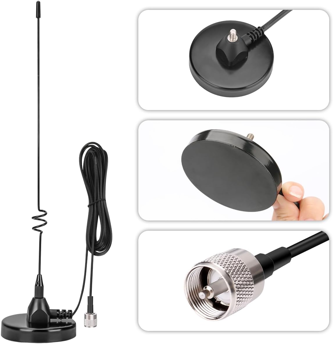 Arridioter 20.87in PL-259 Connector,66mm Mount,16.4ft RG58 Dual Band Mobile Radio Heavy Duty Whip Antenna Kit