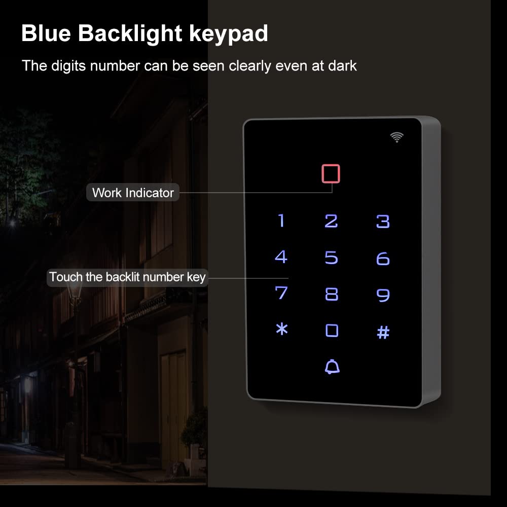 This WiFi-Enabled Graffiti Access Control System Features a Complete Waterproof RFID keypad, a 180kg/350lb electromagnetic Lock, a DC12V/3A Power Supply, an exit Button, and 10 125kHz Key Tags.