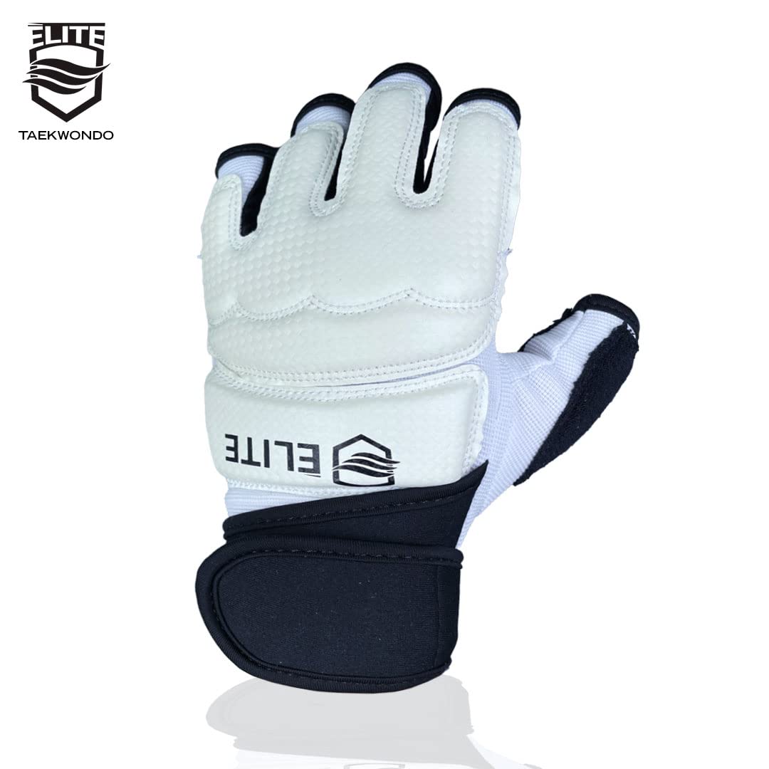 ELITE - Taekwondo Half-Finger Gloves, Protection for Training & Fights (TKD Hands Protectors for Kids & Adults) (Medium)