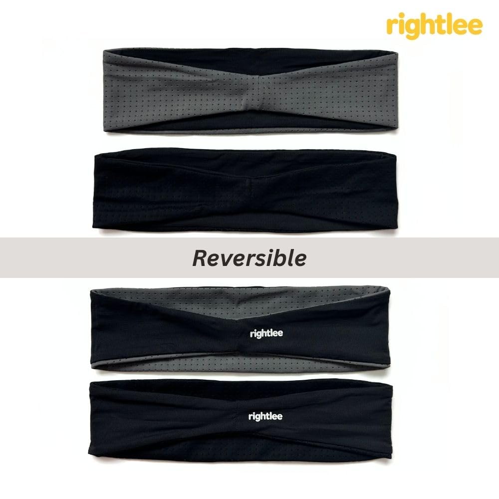 rightlee Quick Absorbing Sports Headband – Fast Drying Sweatband for Running, Yoga, Gym, Workout, Tennis, Basketball – Soft, Lightweight, Stretchy, Hair Band for Men and Women, 2 Pack Black & Gray