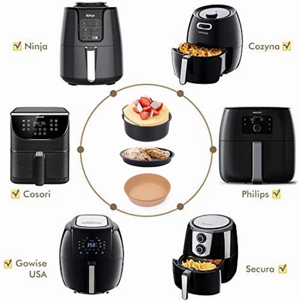 Ninja Air Fryer Accessories Set - 7-Inch Cake Barrel, Pizza Pan & 50 Pcs Baking Paper | Silicone Brush Included
