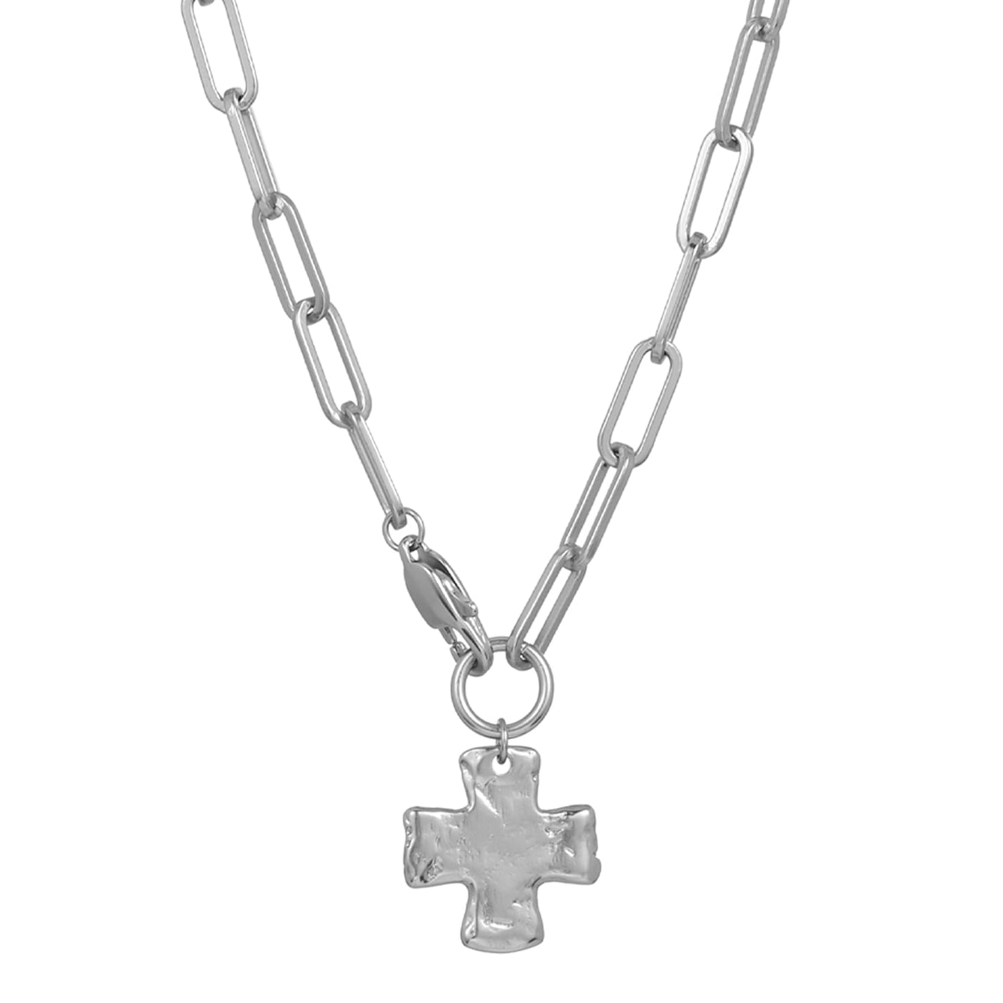 James Michelle The Original Silver Chunky Cross Chain Necklace for Women – 3-Year Color Guarantee – Waterproof, Non-Tarnish, Hypoallergenic, PVD Coated – Great for Beach, Weddings, Gifts – 20” Length