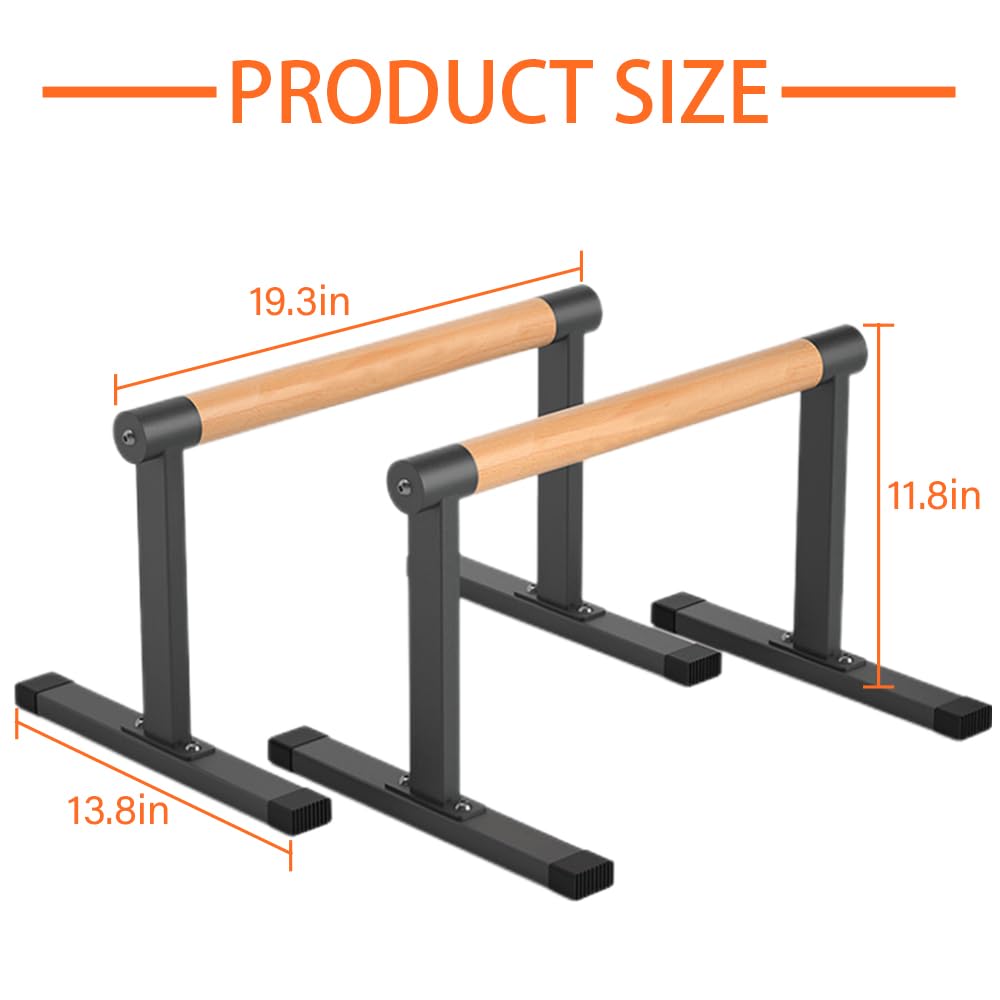 Wooden Parallel Bar and Dip Bar with Thick Beech Handles, Push-up Bar, Rock-Free Fitness Equipment for Handstand, L-Sit, Gymnastics, Strength Training Home Gym,500lbs