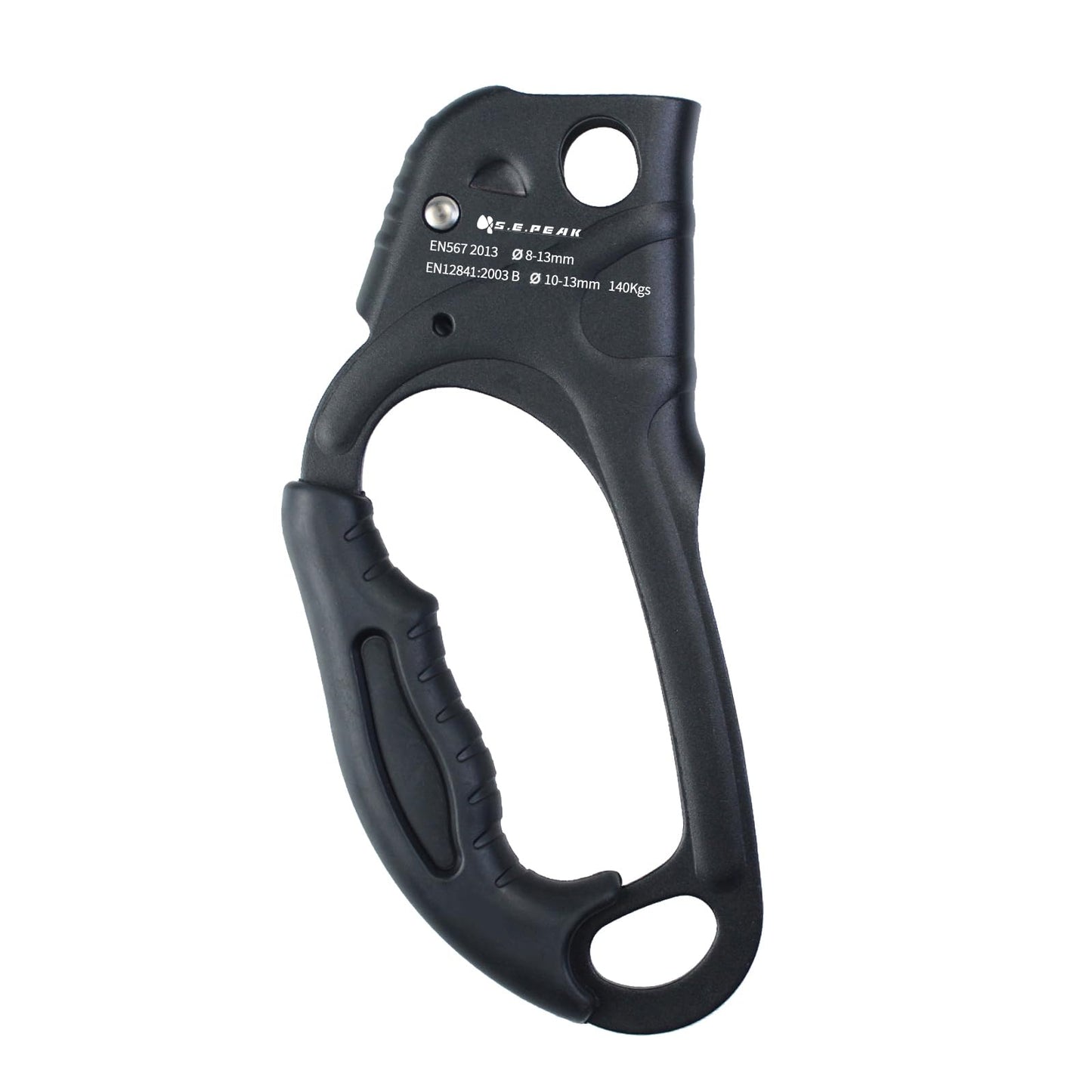 S.E.PEAK UIAA & CE Certified Climbing Rappelling Equip Hand Ascender for 8-13mm Rope Right Hand Black
