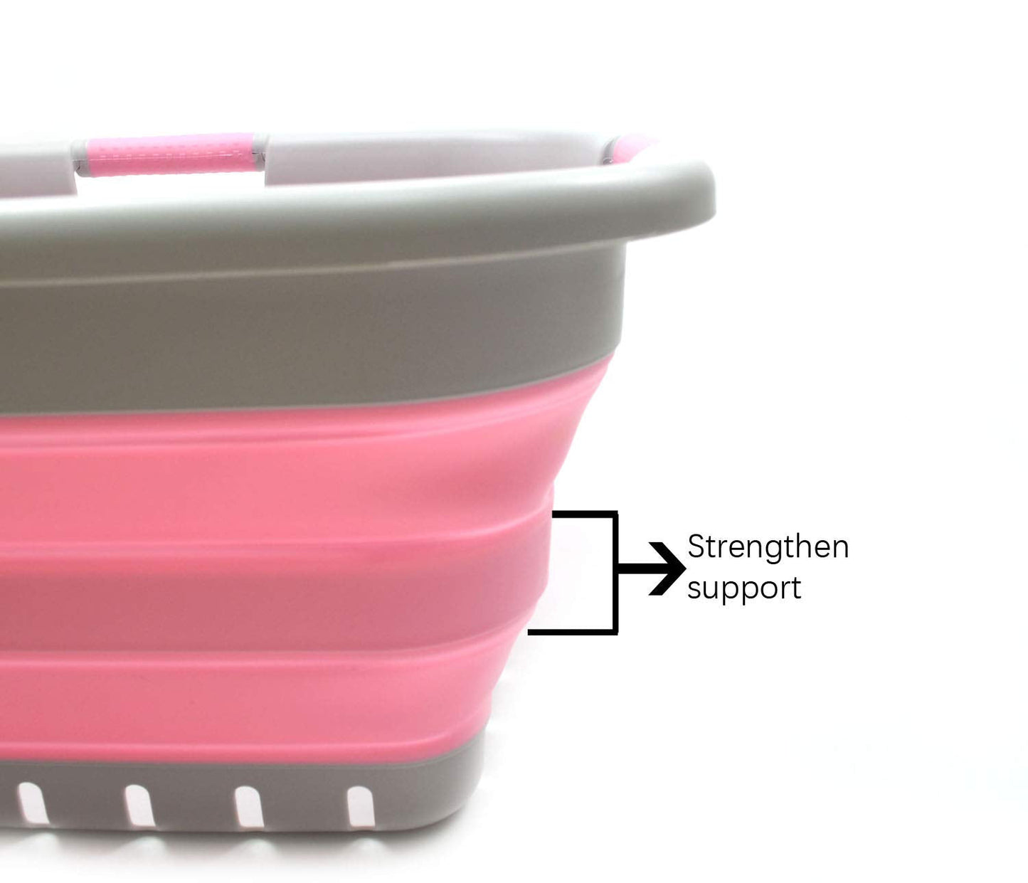 SAMMART 41L (10.8 gallon) Set of 2 Collapsible 3 Handled Plastic Laundry Basket-Foldable Pop Up Storage Container/Organizer-Space Saving Hamper/Basket (2, Grey/Pink)