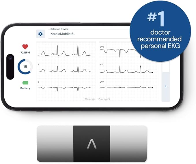 KardiaMobile 6-Lead Personal EKG Monitor ??Six Views of The Heart ??Detects AFib and Irregular Arrhythmias ??Instant Results in 30 Seconds ??Works with Most Smartphones