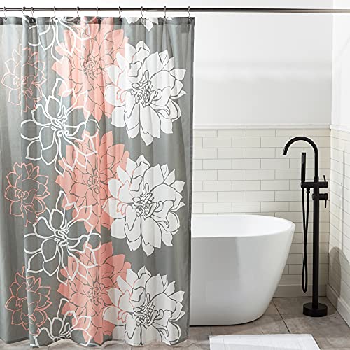Madison Park Lola 100% Cotton Shower Curtain, Casual Large Floral Design, Modern Bathroom Decor, Machine Washable, Fabric Privacy Screen 72x72", Grey/Peach