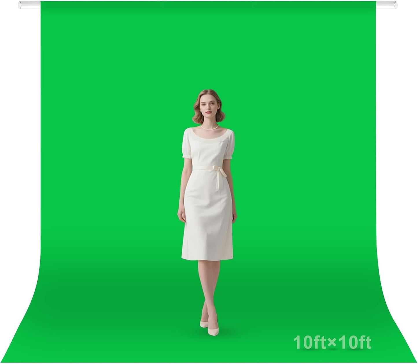 Qoolfoto 1010FT Green Screen Backdrop, Photography Chromakey Greenscreen Background Sheet for Zoom Meeting, Polyester