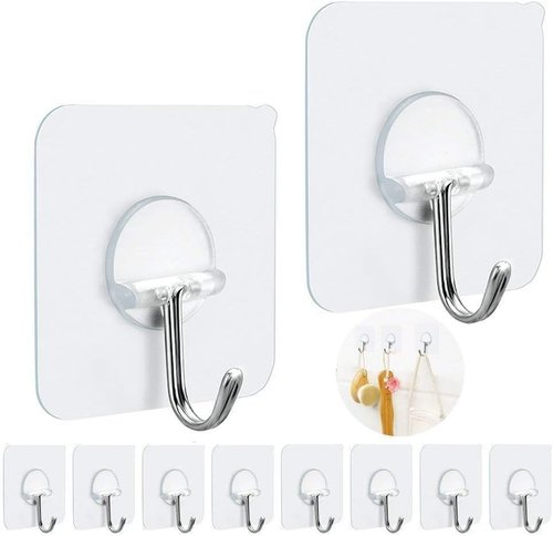 FOTYRIG Heavy-Duty Adhesive Hooks - 15lb Max Capacity | 180° Rotating Wall Hangers - 10 Pack for Home & Office