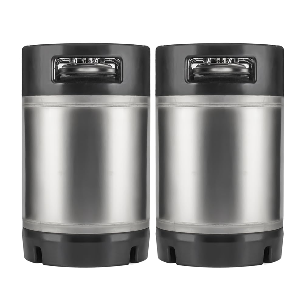 TMCRAFT New 2.5 Gallon Ball Lock Keg, Stainless Steel Beer Keg with Dual Rubber Handle for Home Brew- 2 Pack