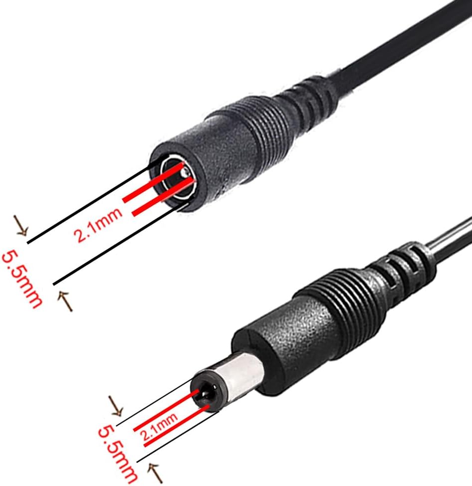 LitaElek 2pcs 1m 3.3ft 12V 5V-24V 5.5mm 2.1mm DC Extension Cable Extension Cord Power Cord x DC Jack Plug Adapter Male