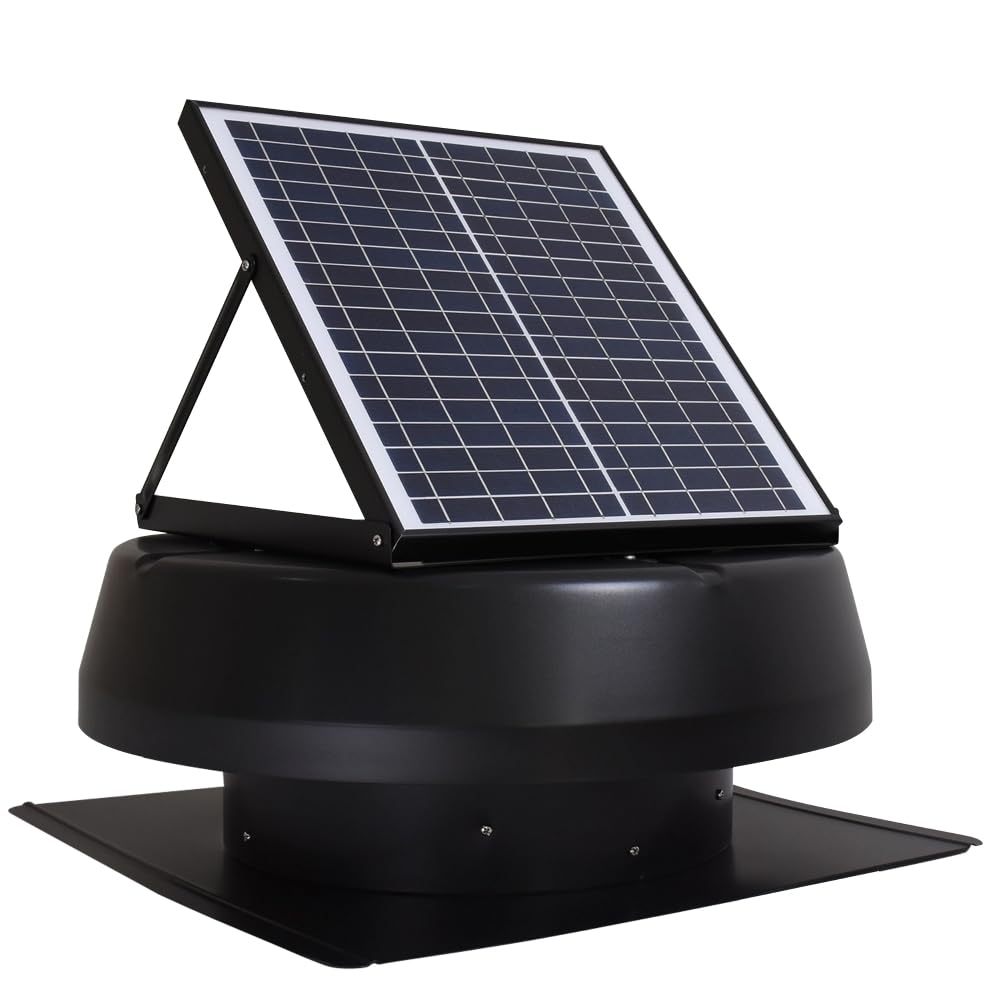 iLIVING HYBRID Ready Smart Thermostat Solar Roof Attic Exhaust Fan, 14", 40-Watt, 1150 CFM, Cools up to 2900 Sq.Ft. Coverage Area, Black