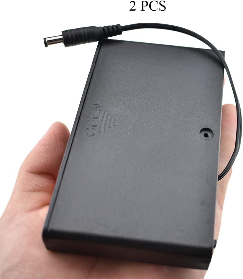 HAHIYO 12V 8x1.5V 2 AA Battery Holder with DC Plug Portable Supply Quick Swap Securely Lids On/Off Switch Plastic