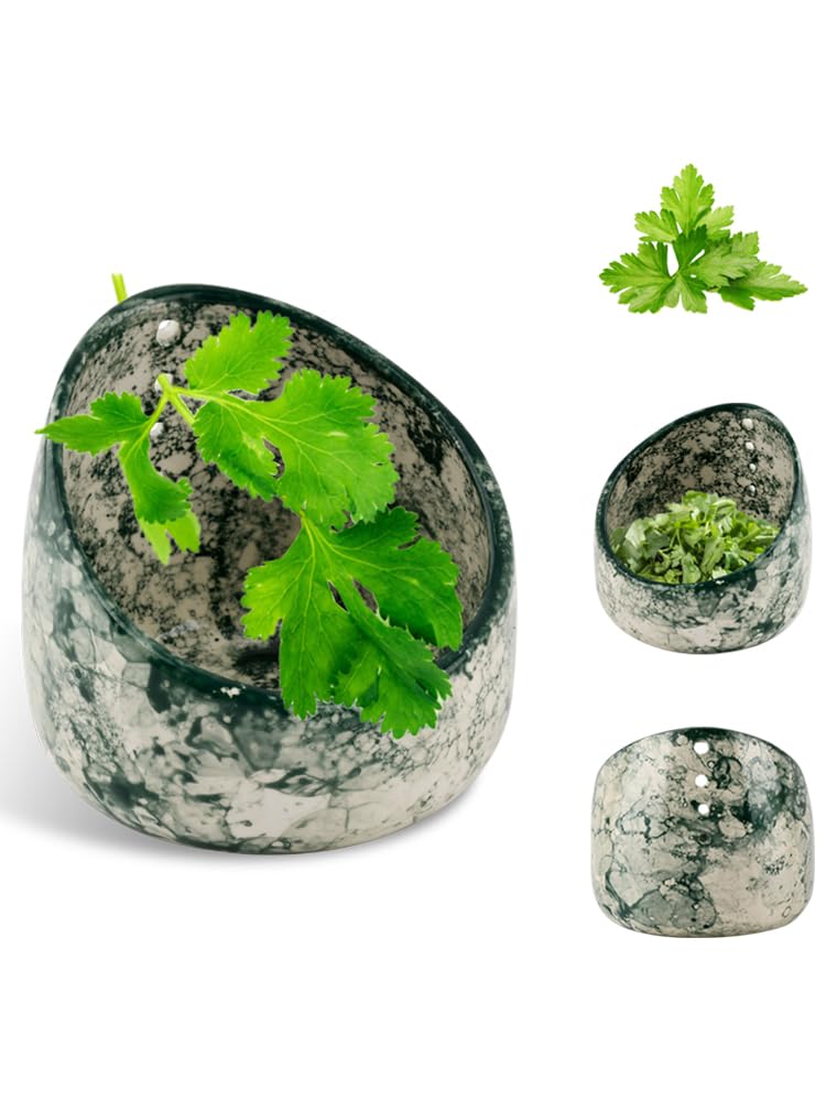 Herb Stripper Bowl, Handmade Ceramic Herb Stripper, Pottery Kitchen Efficient Leaf Removal Tool Available in Different Hole Sizes for Peeling the Stemmed Leaves(Color:Green)