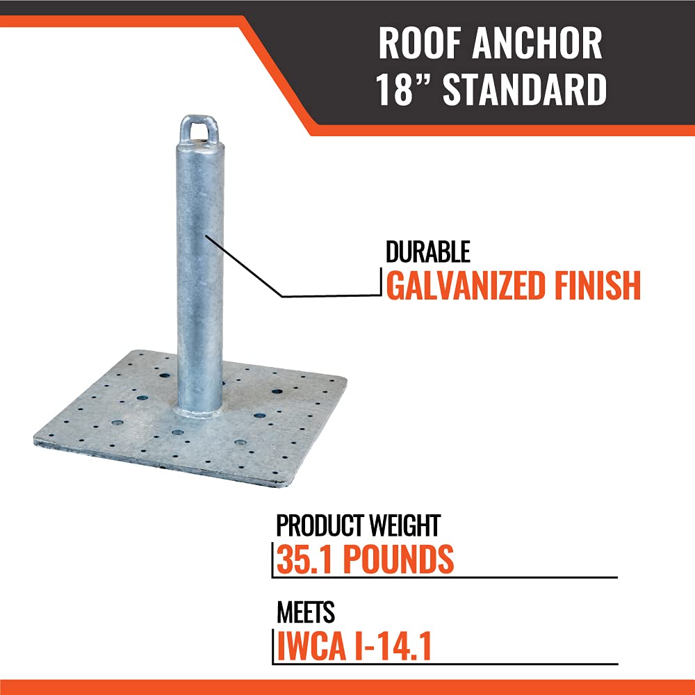 Malta Dynamics Made in USA Galvanized Roof Anchor 18" Top Loop, OSHA/ANSI Compliant