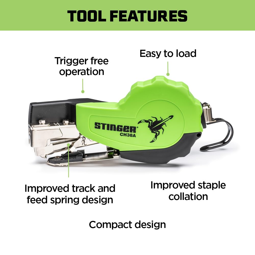 STINGER CH38A Autofeed Cap Staple Hammer Tacker with StaplePac Include. Use for Roofing Underlayment, Housewrap, and Insulation