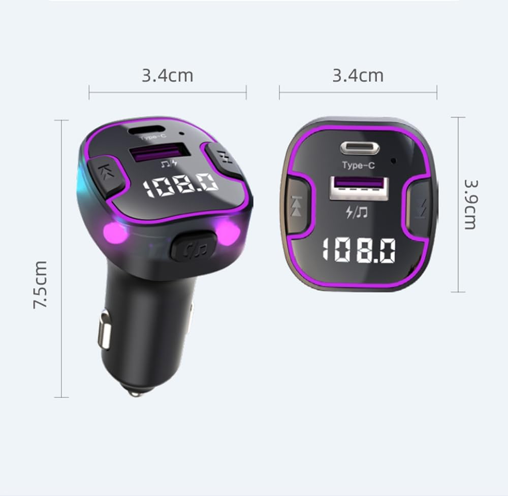 Alanph 5.3 &QC3.0 Bluetooth Car Adapter, PD Fast Charging FM Radio Transmitter for Car, Radio Bluetooth Receiver