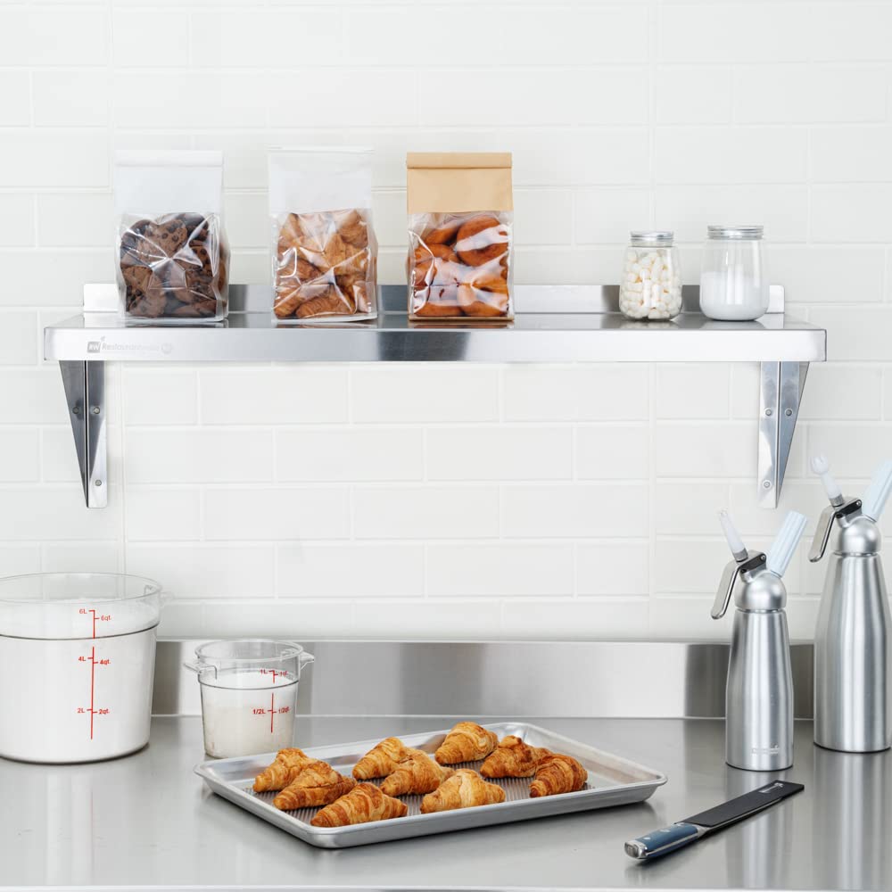 Restaurantware 12 x 36 Inch Heavy-Duty Stainless Steel Wall Shelf - 1 Shelf, Silver, Modern, Industrial, Floating Shelves