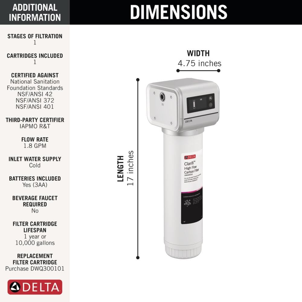 Delta Clarifi High Flow Under Sink Water Filter System, Water Filter for Kitchen and Bathroom Sink Faucet, DWQ3501510