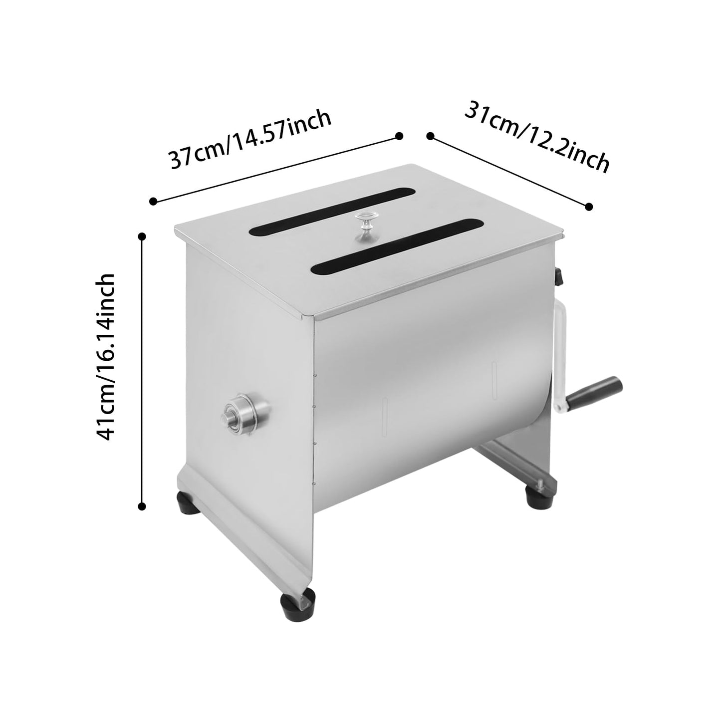 44 lbs Manual Meat Mixer, Stainless Steel Commercial Sausage Mixer Machine with Cover and Easy-Turn Crank for Home Kitchen, Restaurants Effortless Meat Mixing, Silver