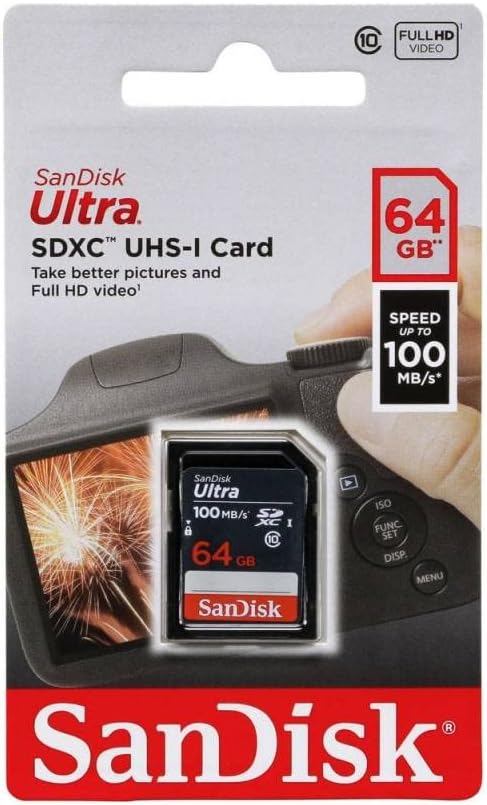 Sandisk 64GB 100MB/s, C10, U1, Ultra SDXC UHS-I Memory Card - Full HD, SD Card
