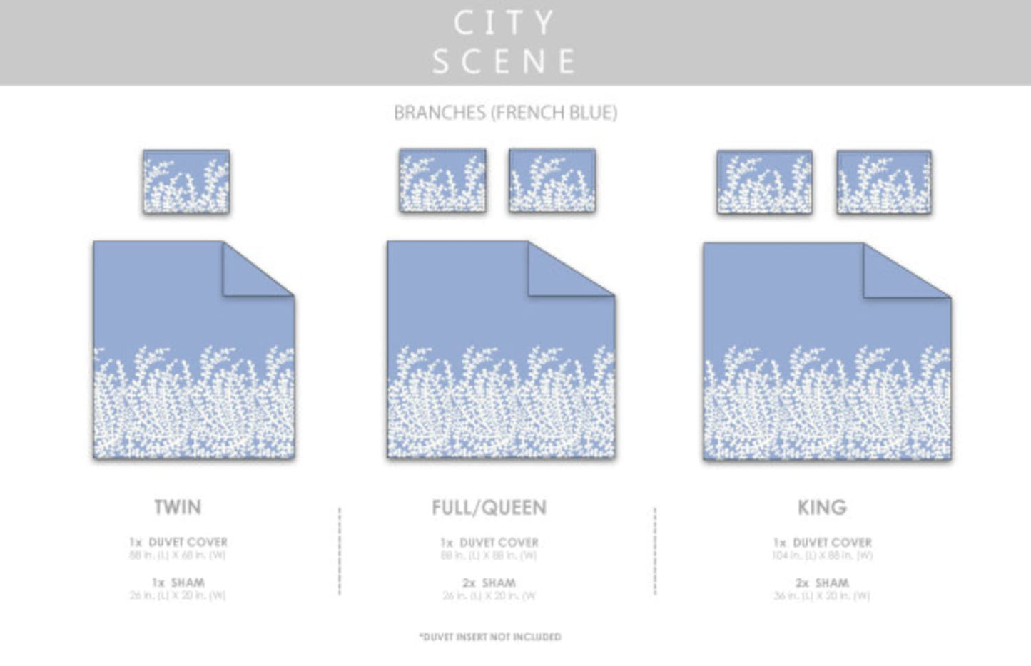 City Scene - King Duvet Cover Set, 100% Soft Cotton Bedding for Year Round Comfort, 3 Piece Bed Set with Matching Pillowcases (Branches Blue)