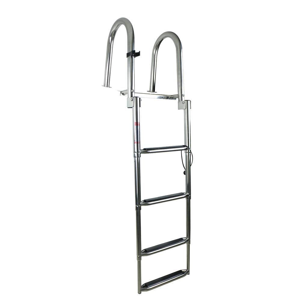 Stainless Steel in-Board 4-Steps Ladder Welded Reinforce Folding Docking Ladder, Folding Telescoping Rear Entry Inboard Ladder