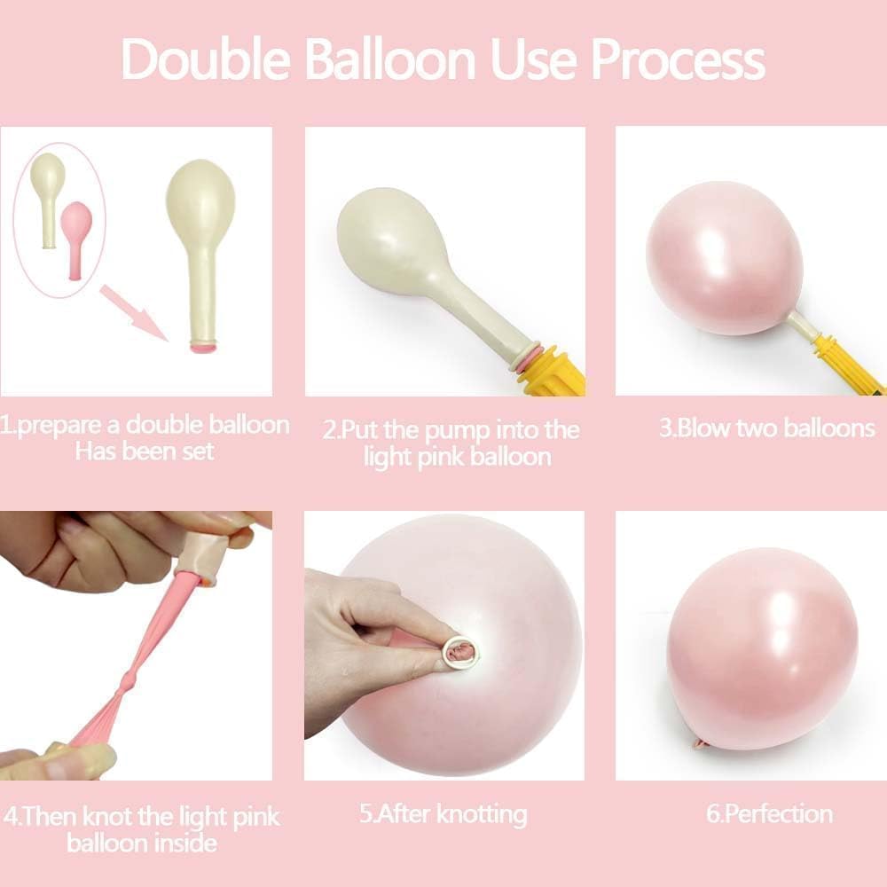 Skiennix Pearl Pink Balloon Arch - Light Pink Foil Bow & Star Balloons for Birthday & Baby Showers