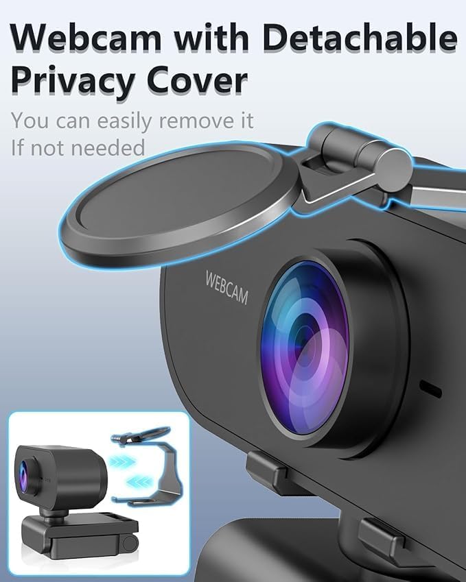 QMKKX 2K Webcam for pc with Microphone,Privacy Cover Slider Streaming Web cam for Mac Laptop,USB External Computer