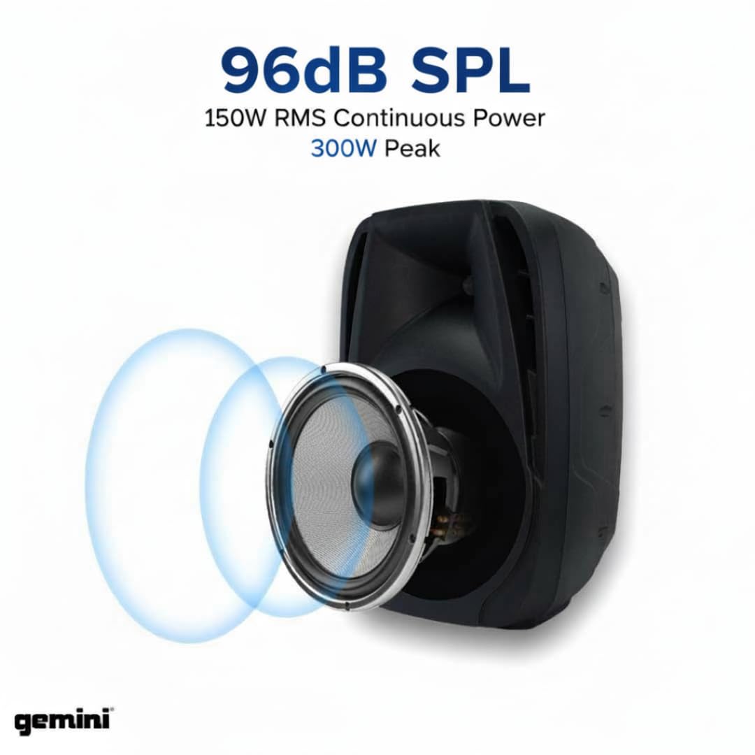 Gemini Portable PA System Bundle with Stands – 6-Channel Powered Mixer, Dual 10" Speakers, Wired Mic & Cables – Bluetooth Music Streaming for DJs, Karaoke & Small Events (ES-210MXBLU-ST)
