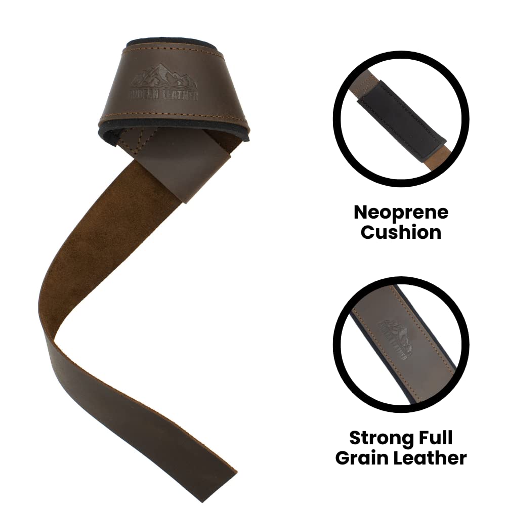 Andean Leather, Leather Lifting Straps for Weightlifting, Bodybuilding, Powerlifting, Strength Training, & Deadlifts - Padded Neoprene with Full Grain Leather