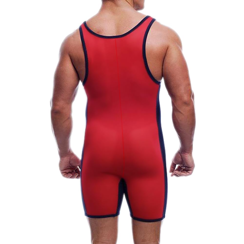 DLSMDOUS Men's Wrestling Singlets Sleeveless Athletic Supporters Wrestling Uniform Sports Bodysuit Jumpsuits for Fun 4309 Red S
