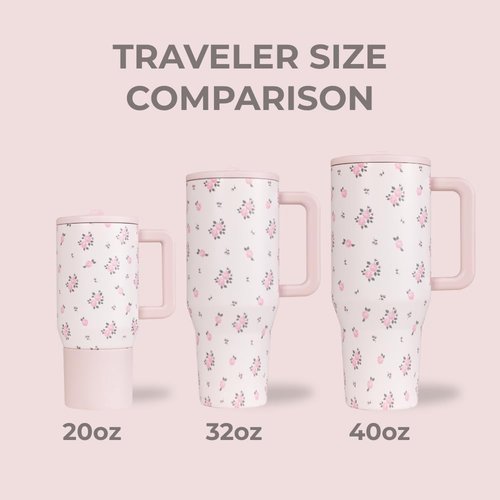 HydroJug Traveler 40 oz Water Bottle - Leak Resistant, Insulated with Handle & Flip Straw - Wildrose