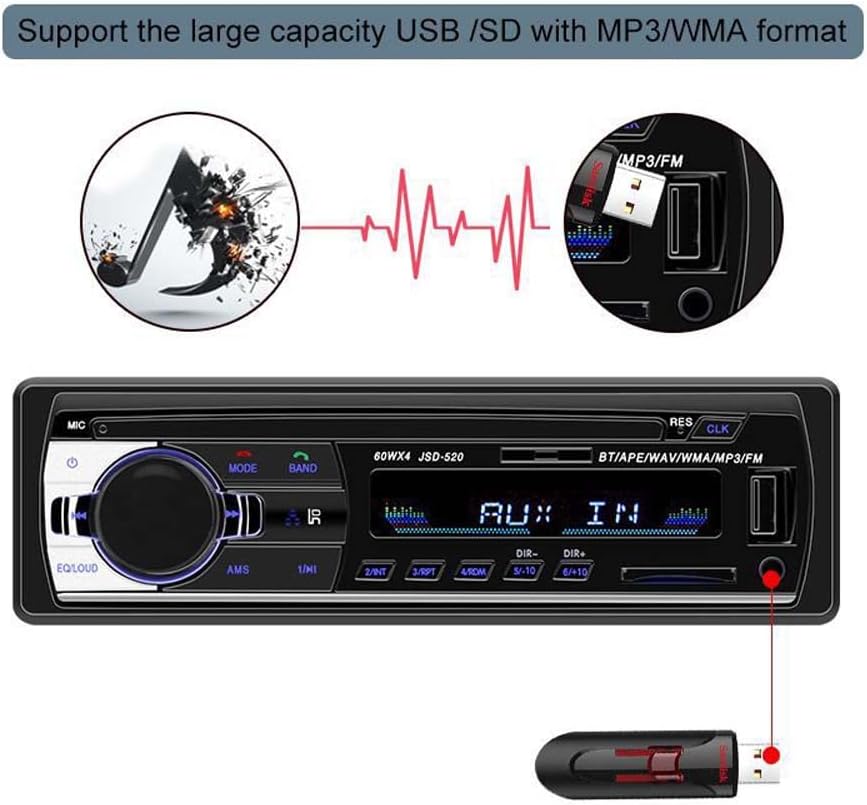 wepeculior MP3 Multimedia Car Stereo Single Din Bluetooth Audio Hands-Free Built-in Microphone Player No CD/DVD Player