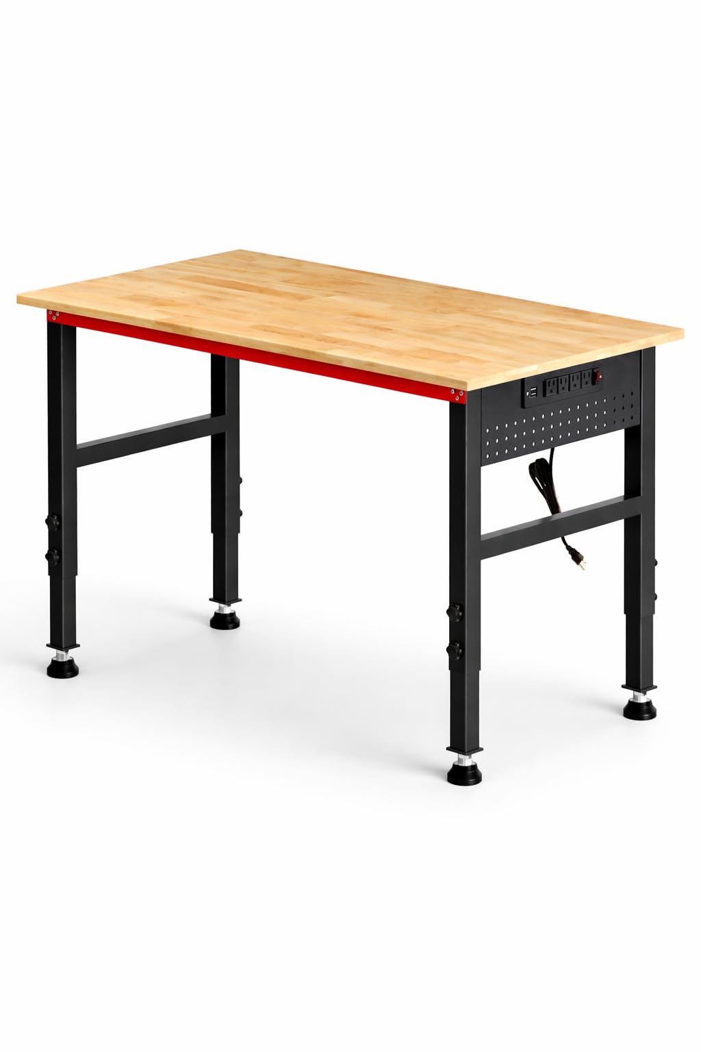 VekMax 48" Workbench with Feet, Adjustable Height Workbench with Power Strip & Pegboard, 2000LBS Load Capacity Solid Wood Top Work Table with Reinforced Steel Frame for Garage, Workshop, Office, Home