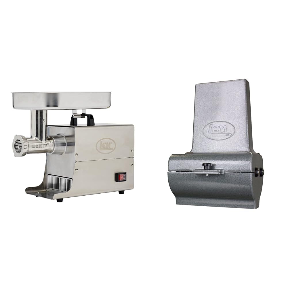 LEM Big Bite Meat Grinder #5 & 2 in 1 Jerky Slicer and Tenderizer Attachment