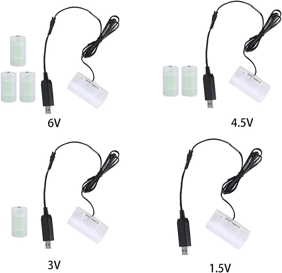 1.1m 1.5V 3V 4.5V 6V 1-4pcs 1.5V Feamos USB To D-Cell-Battery Eliminator Can Replace D-Alkaline Batteries for Lamp Toy