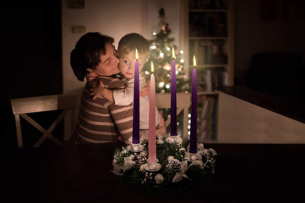 Silver Ribbon Advent Wreath - Festive Centerpiece Décor with Candle Holder & Christmas Candles