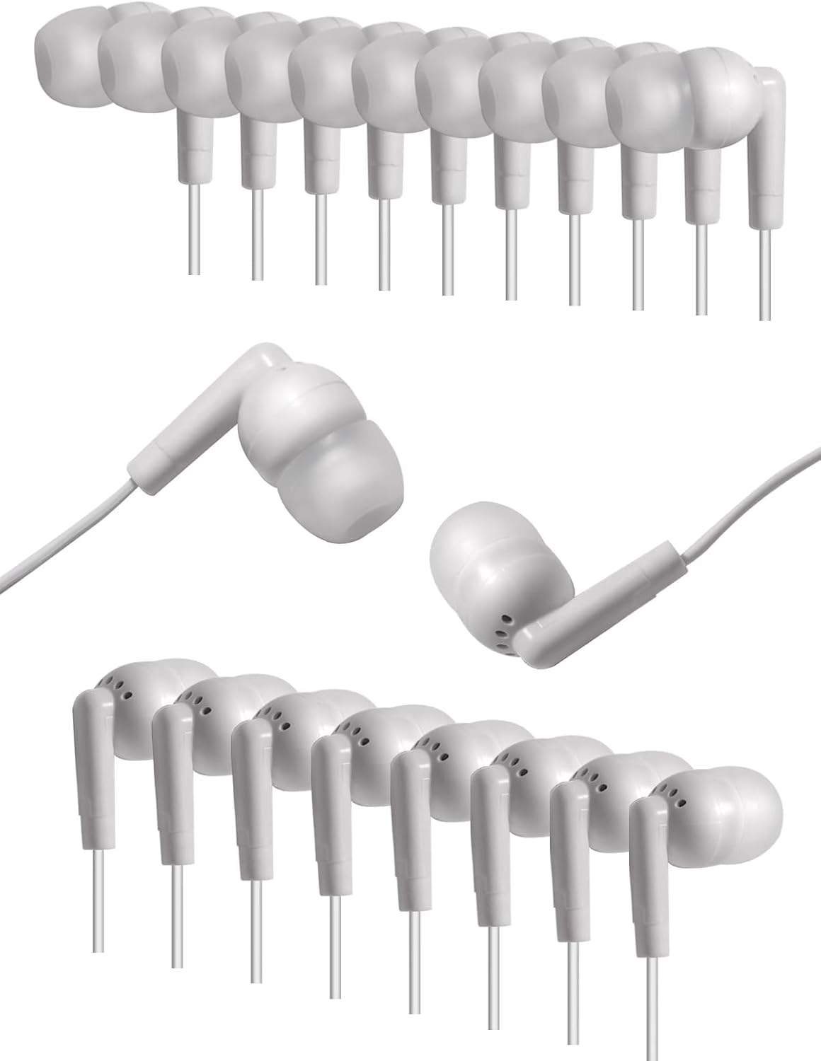 50 Pack Set, 3.5mm Earbuds Bulk for School, Wired in-Ear Class White Earphones for Classroom Office Travel Individually