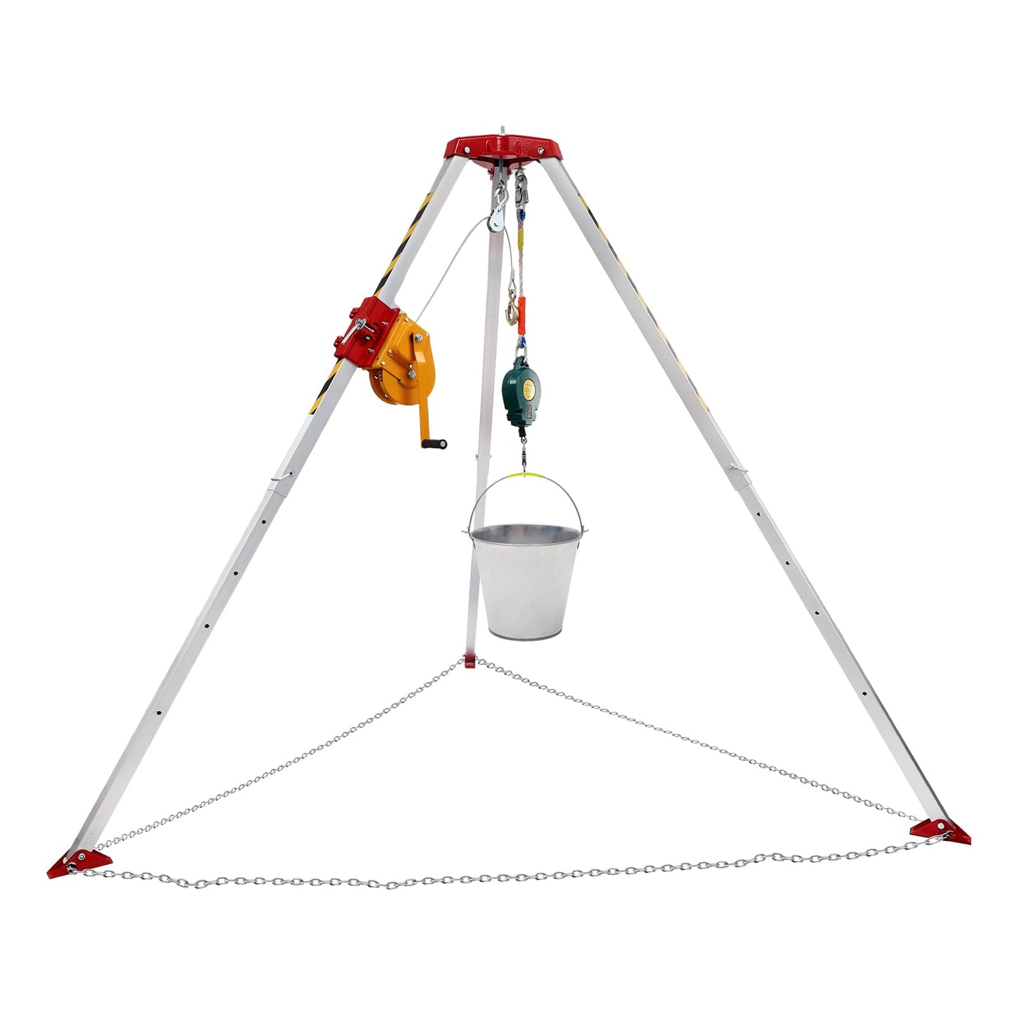 Confined Space Tripod Kit with 1800lbs Load Winch, Heavy Duty Confined Space Rescue Tripod with Self-Locking Device, Fall Arrester, 5.25-8ft Adjustable Working Height, 65.6ft Steel Wire