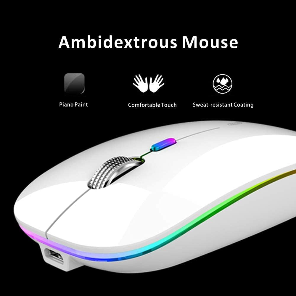 Uiosmuph G12 2.4G LED Wireless Mouse, Slim Rechargeable Silent Mouse, Portable USB Optical Wireless Computer Mice