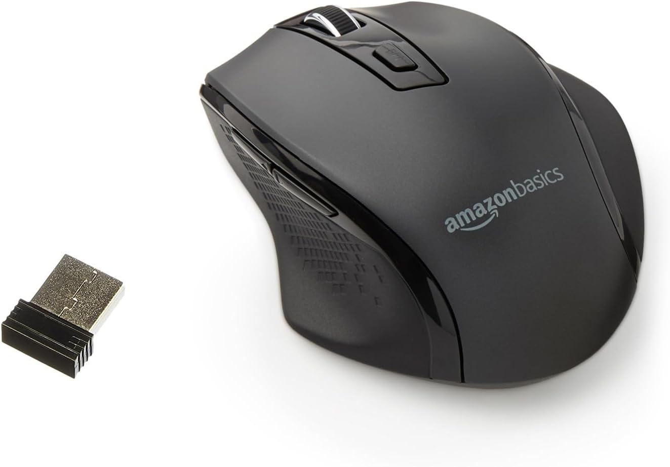 Amazon Basics 2.4 Portable Wireless Computer Mouse, Ergonomic, GHz Optical, DPI Adjustable, Easy to Use, Compatible