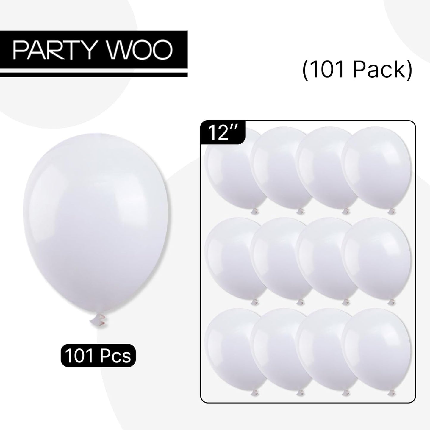 PartyWoo White Balloons - 101pcs 12 Inch Matte Latex for Weddings, Graduations, and Celebrations