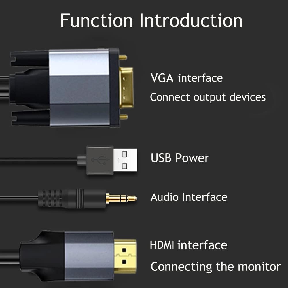 Tianle 3.5mm 1m/3.3FT VGA to HDMI Adapter Cable with Audio, Active Male VGA to HDMI Out Lead Video Adattatore Cord