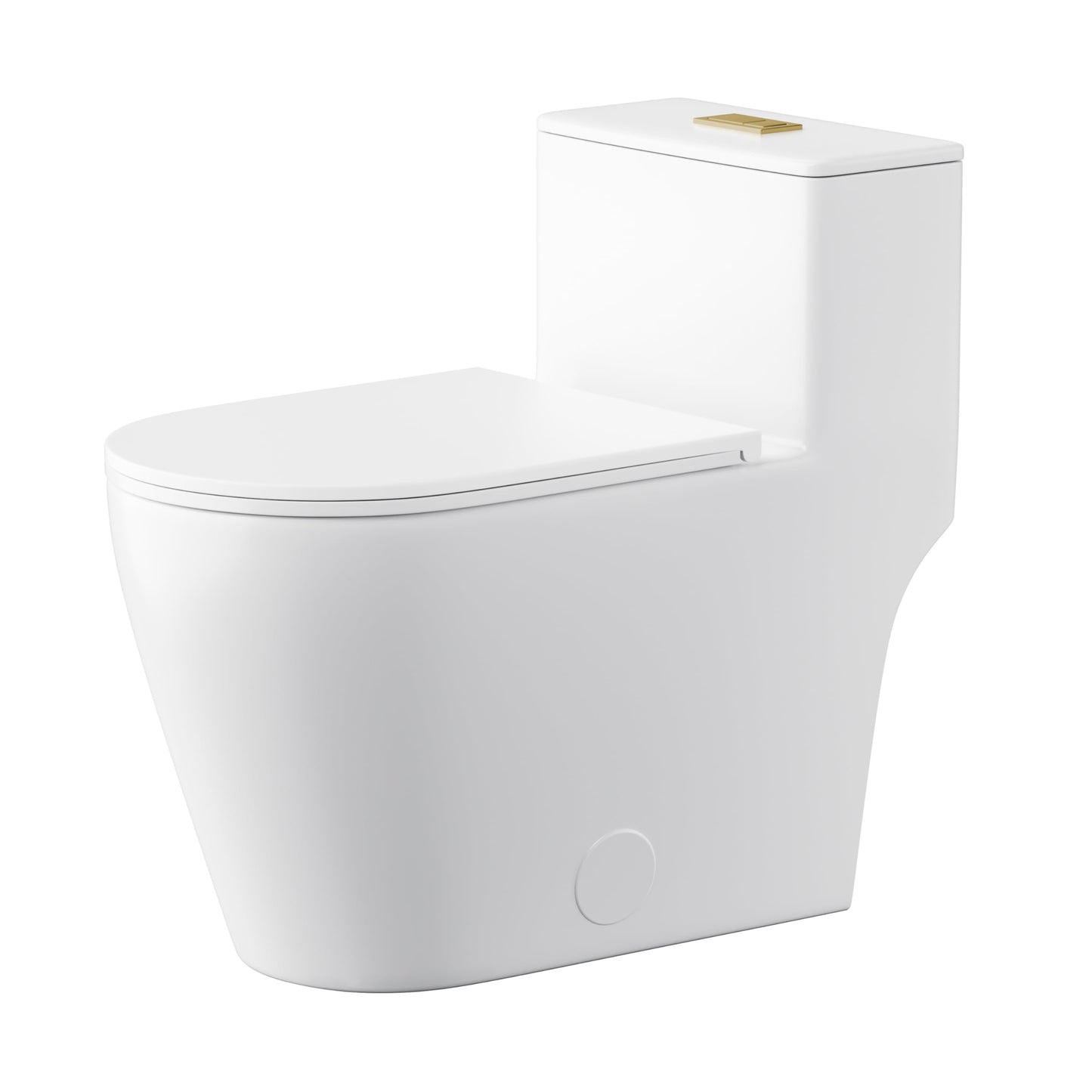 Casta Diva Elongated One Piece Toilet with 17" ADA Comfort Chair Height Seat Compact Toilet for Bathroom Dual Flush 1.1/1.6GPF, 12'' Rough-in, Dual Flush Toilet Button Golden
