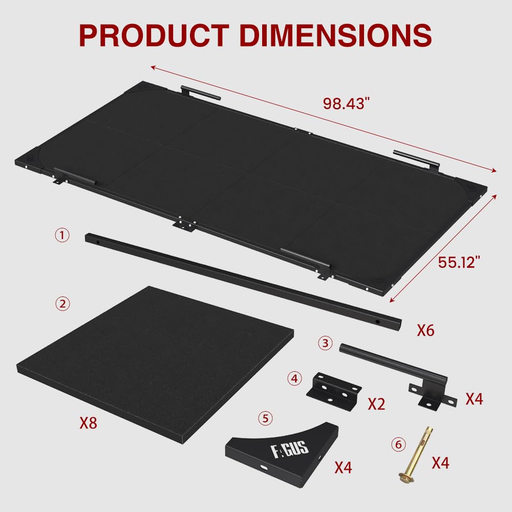 FAGUS H 8ftx4ft Deadlift Platform,Bolt-Together Steel Frame & 8-Pack Rubber Tiles,Dedicated Weightlifting Space, Includes Band Pegs,Weight Lifting Platform for Home Gym