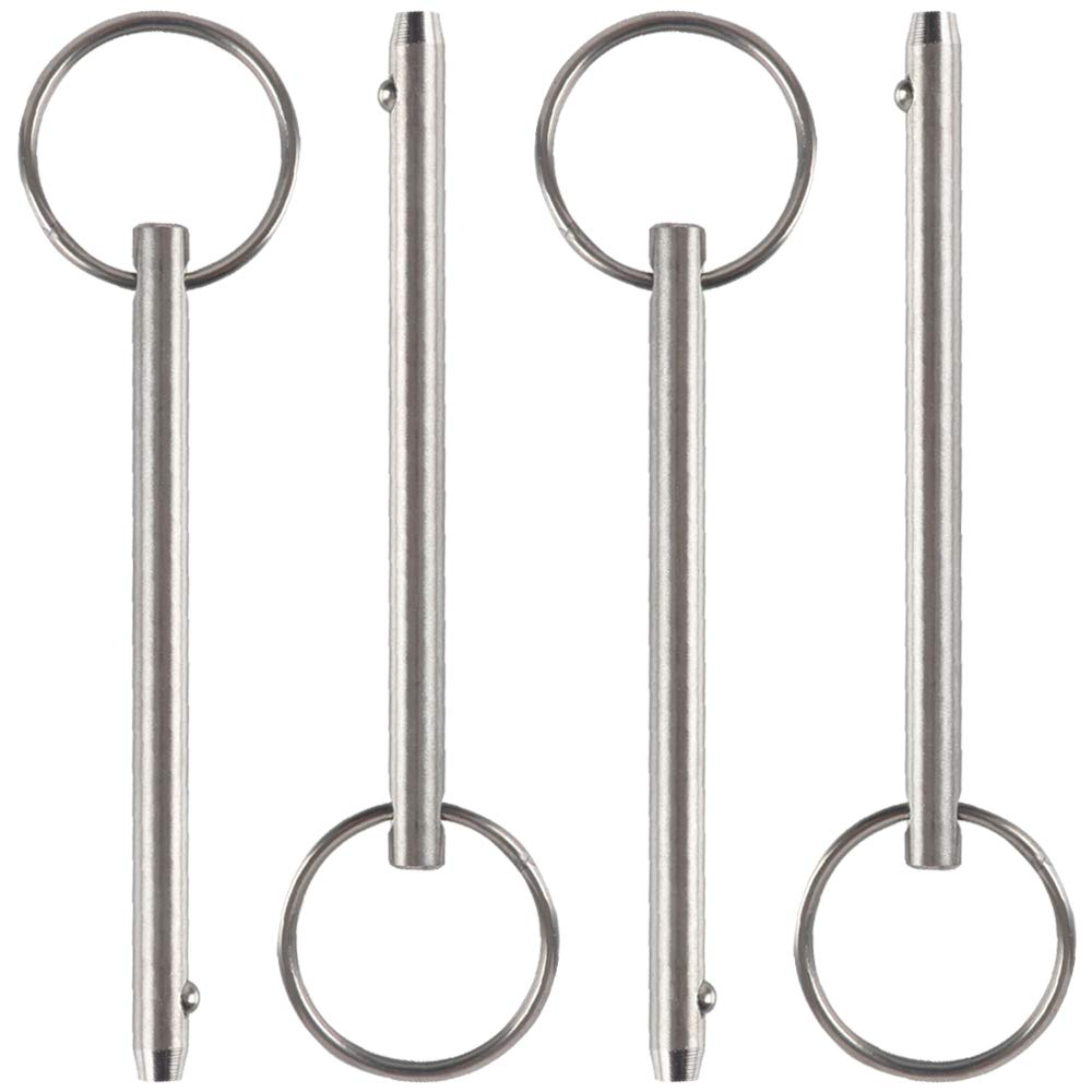 4 Pack Quick Release Pin, Diameter 1/4"(6.3mm), Overall Length 3.75"(95mm), Usable Length 3"(76mm), Full 316 Stainless Steel, Bimini Top Pin, Marine Hardware