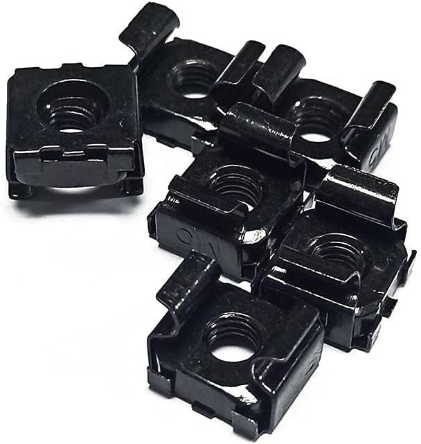 Monoprice M6 16mm (50 Sets) 12/24 x Server Rack Mount Cage Nuts, Screws and Washers Zinc Plated, Black, for Cabinet