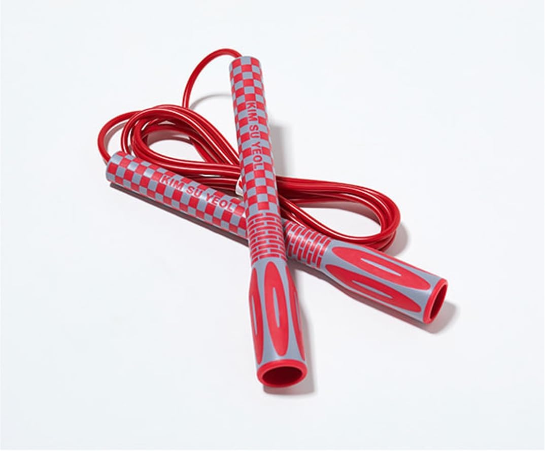 Skipping Jump Rope for Fitness Workout - Light Weight, Adjustable, Tangle Free, Excellent line control for Cardio Boxing, CrossFit, Training Exercise All Ages and Gender ( Special Luxury, KA-220, Made in Korea) (Grey-Red)