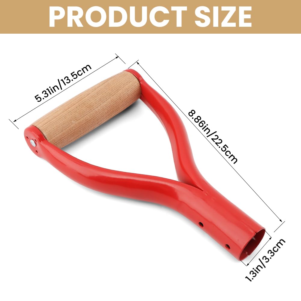 Shovel D Grip Handle, 31mm Inner Diameter Metal Spade Snow Shovel Handle Replacement with Comfortable Grip, D Grip Shovels Replacement for Garden Digging Raking Tool(Red)